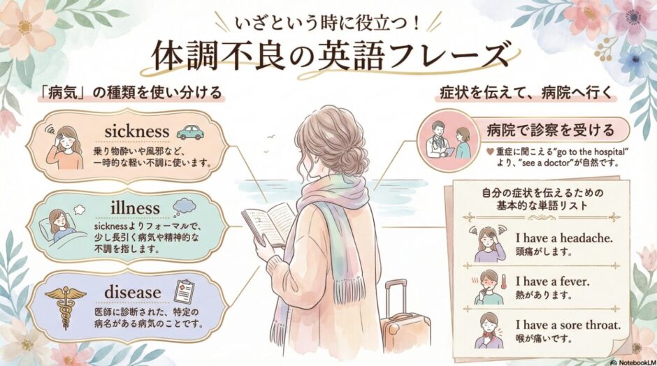 【使えたら安心】病気・体調不良のときに役立つ英語表現｜症状・病院でのフレーズまとめ