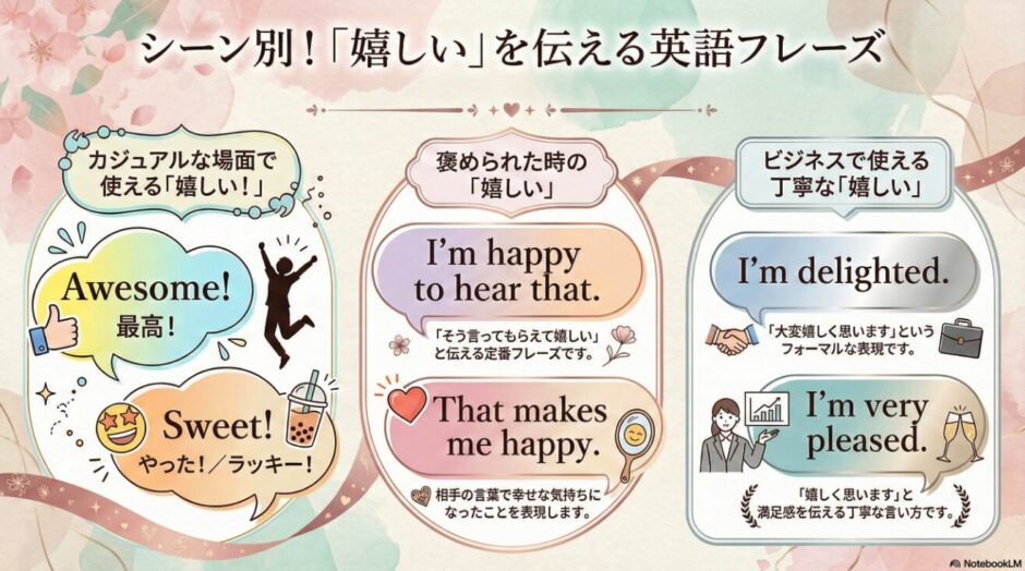 【英語で嬉しい】「そう言ってもらえて嬉しい」やビジネス表現も！シーン別のフレーズをご紹介