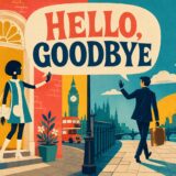 Hello, Goodbyeの意味を表したレトロな英語学習イラスト