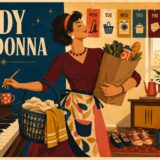 Lady Madonnaと働く女性の日常を描いたレトロな英語学習イラスト