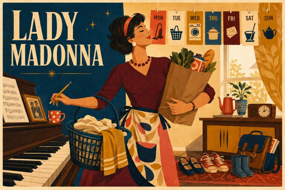 Lady Madonnaと働く女性の日常を描いたレトロな英語学習イラスト
