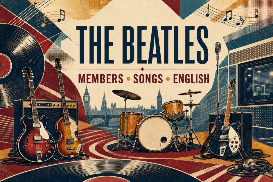 ビートルズのメンバーと代表曲を英語学習につなげる親記事のアイキャッチ
