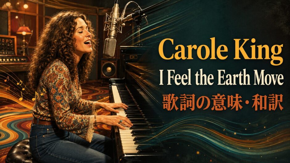 ピアノを力強く弾くキャロル・キングをイメージしたI Feel the Earth Move歌詞解説のアイキャッチ