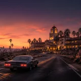 夕暮れのカリフォルニアでホテルへ続く道