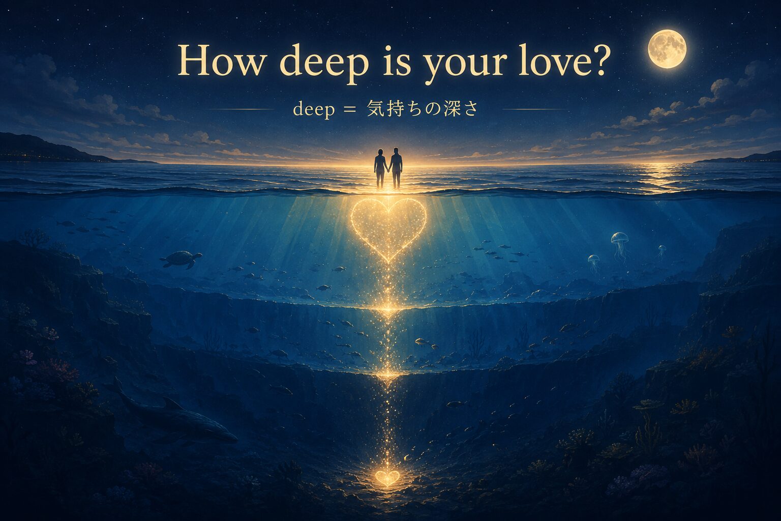 How deep is your love?は愛情の深さをたずねる英語だと示す海のイラスト