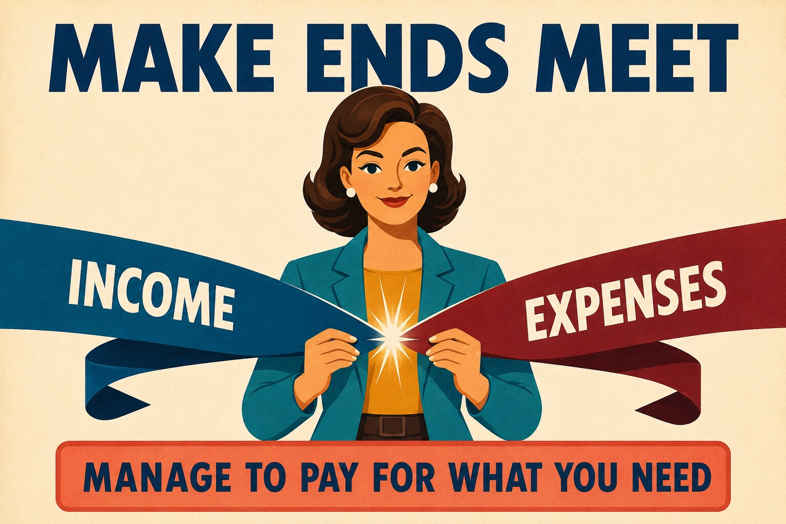 make ends meetを収入と支出の両端を合わせる図で解説した英語学習画像