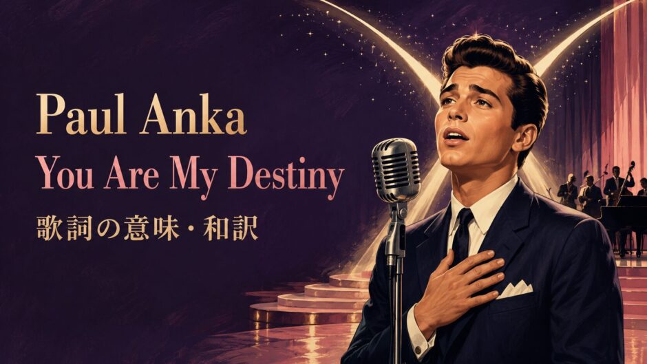 1950年代の男性歌手と運命を象徴する光、Paul Anka You Are My Destiny歌詞解説の文字を描いたアイキャッチ