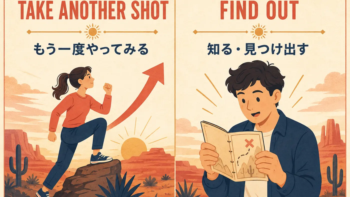 take another shotとfind outの意味を示す英語学習図解