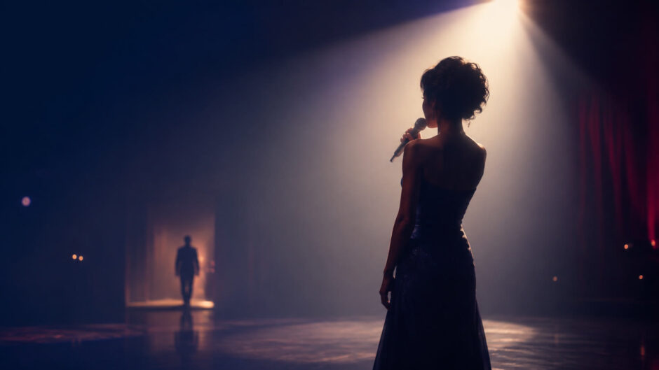 ステージで別れを歌う女性シンガー―I Will Always Love Youのイメージ