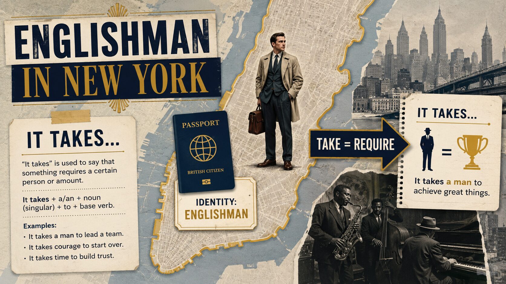 Englishman・in・It takesを視覚化した英語学習イラスト