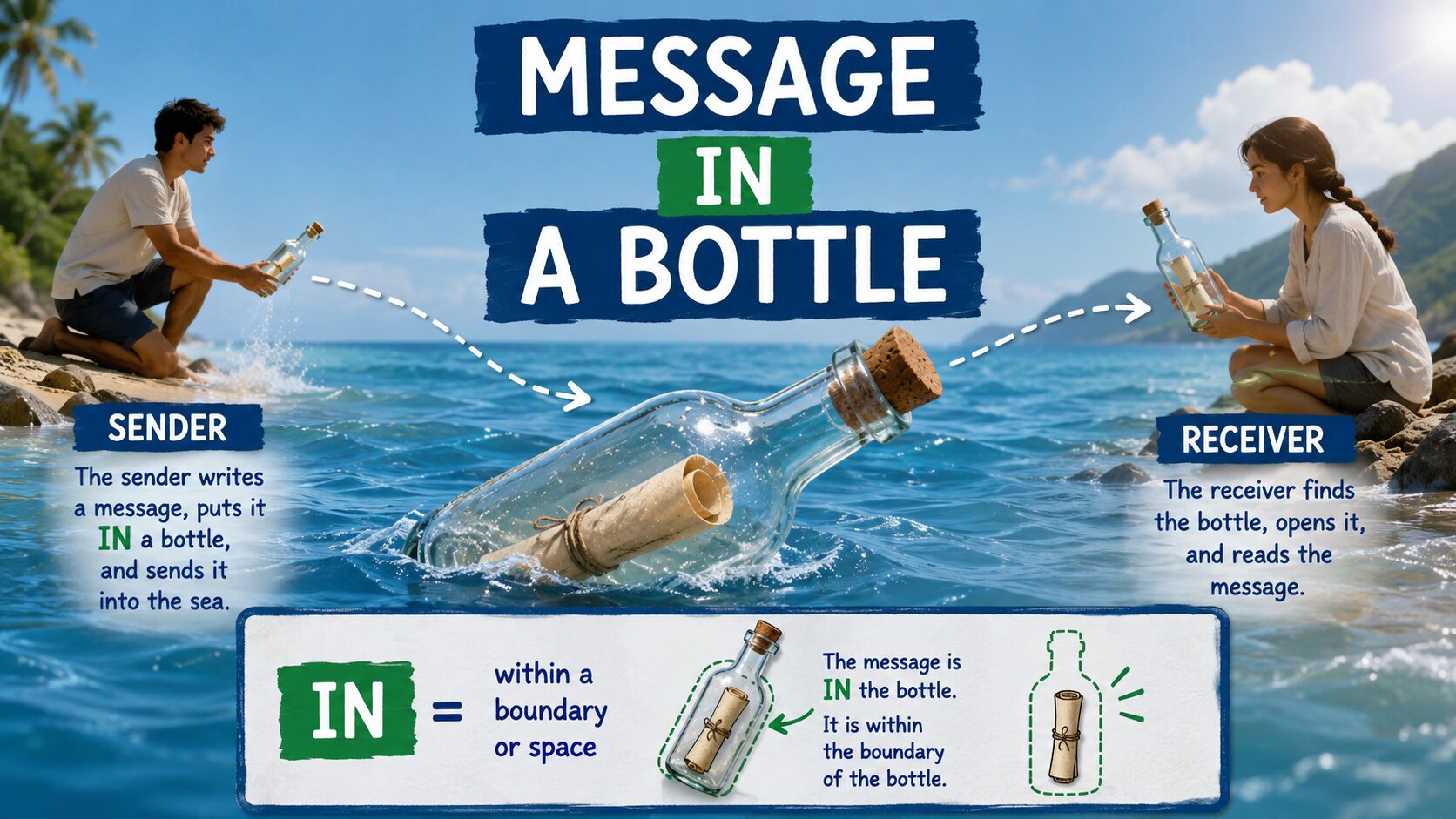 message・in・a bottleを視覚化した英語学習イラスト