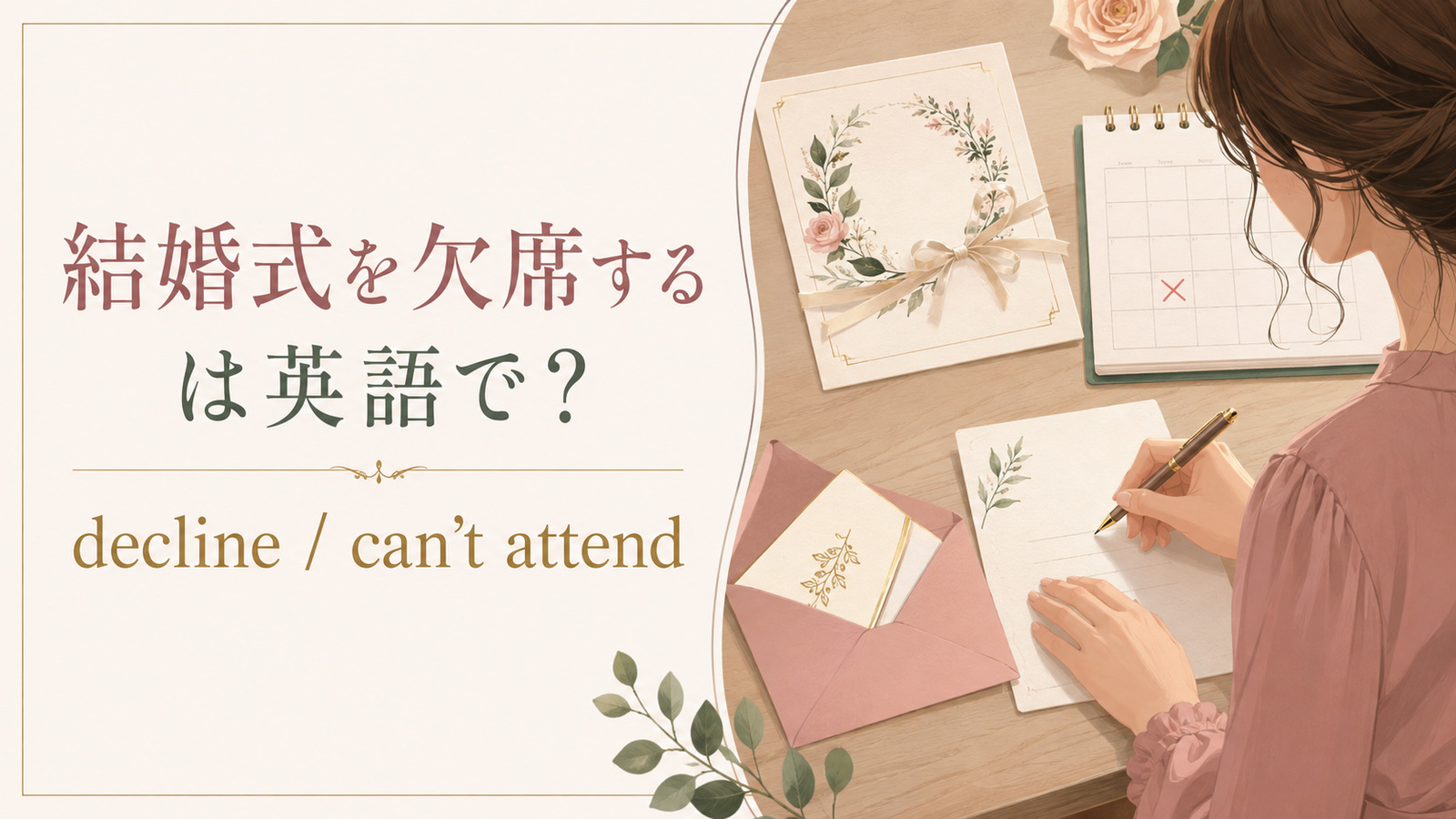 「結婚式を欠席する」の英語表現を示すアイキャッチ