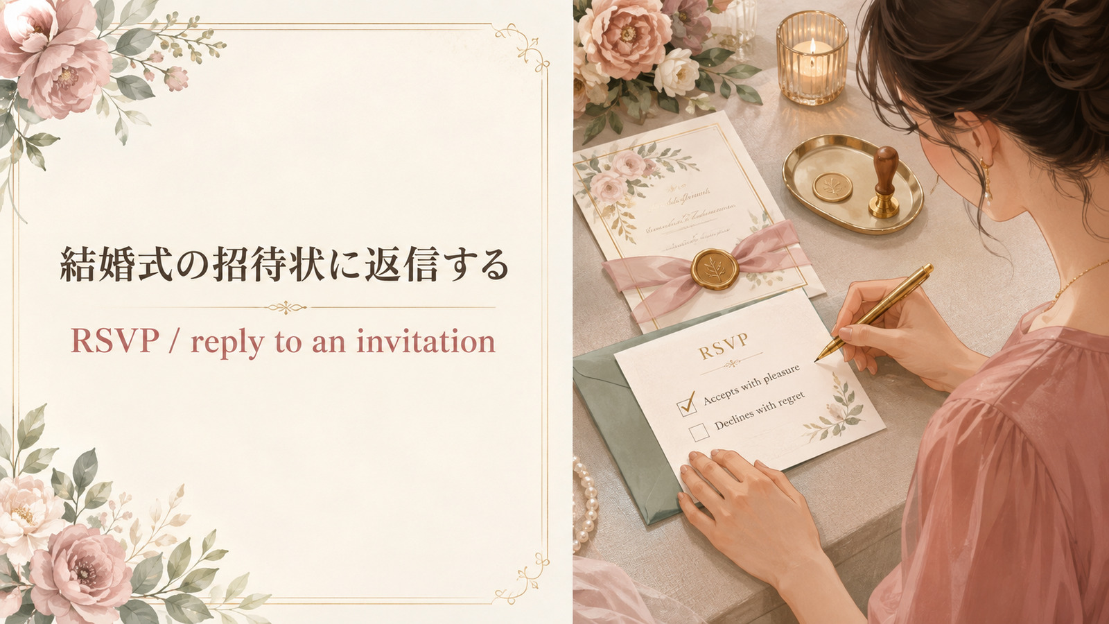結婚式の招待状へRSVPする英語を示すアイキャッチ