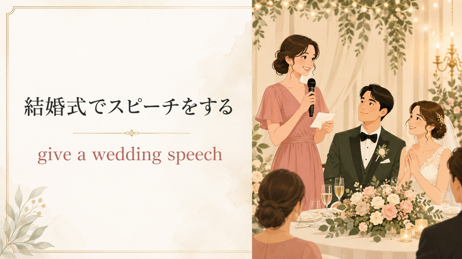 結婚式でスピーチをする英語を示すアイキャッチ