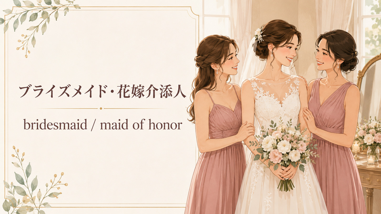 bridesmaidとmaid of honorの違いを示すアイキャッチ