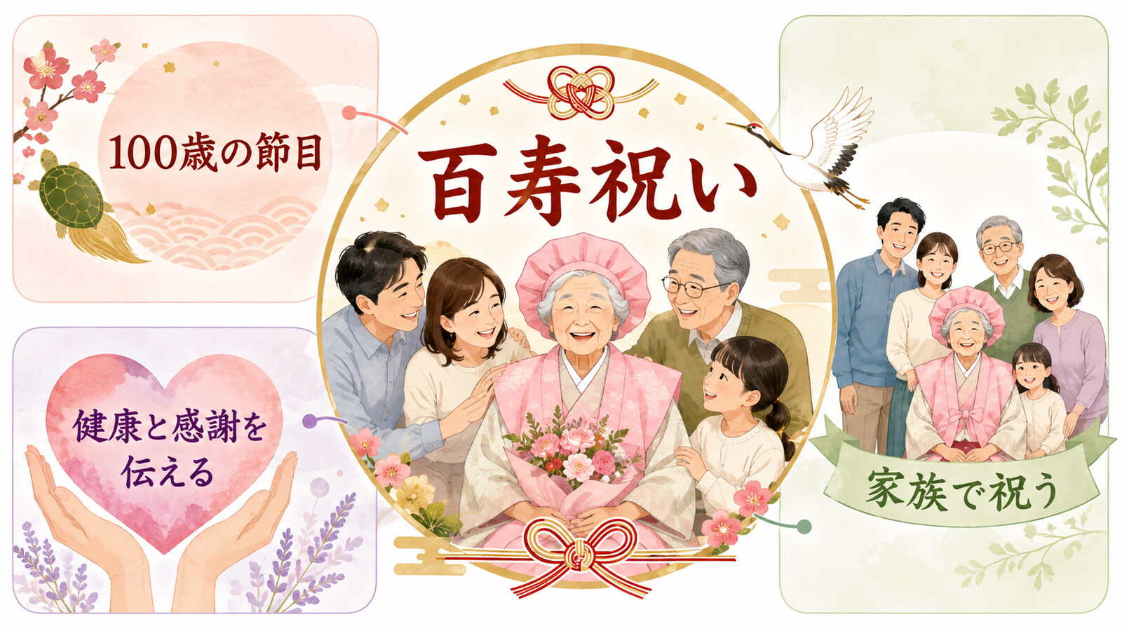 百寿祝いの意味・流れ・英語での説明を示す図解