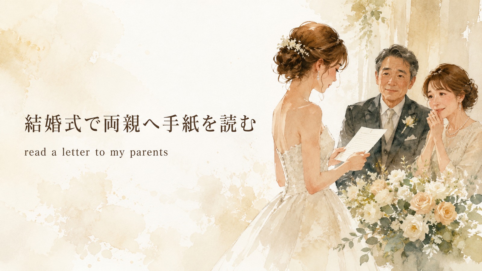 結婚式で両親へ手紙を読むを表す英語のアイキャッチ
