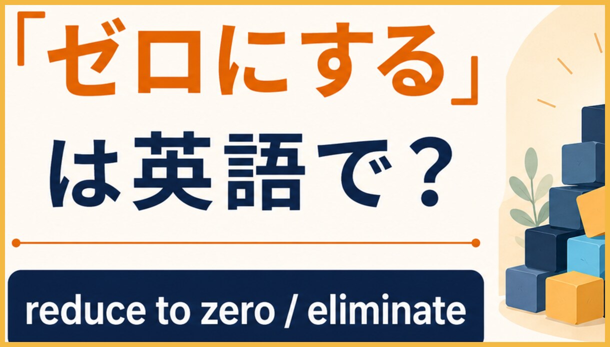 reduce A to zero=数値をゼロまで下げる、bring A down to zero=段階的に下げる会話的表現、eliminate A=原因や問題そのものをなくすを図で比較