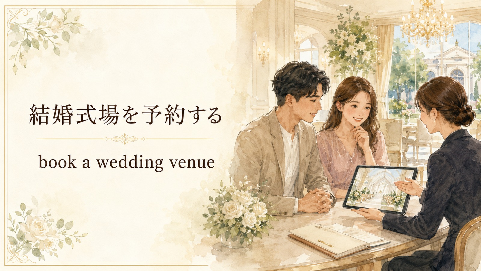 結婚式場を予約するの英語表現を解説するアイキャッチ
