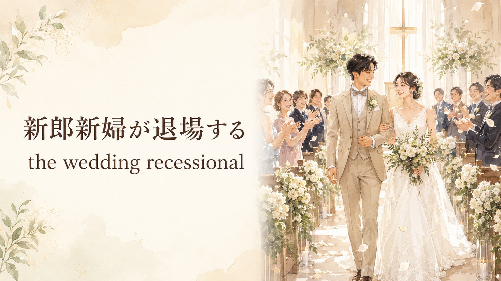 新郎新婦が退場するの英語表現を解説するアイキャッチ