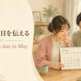 出産予定日をThe baby is due in Mayと伝える