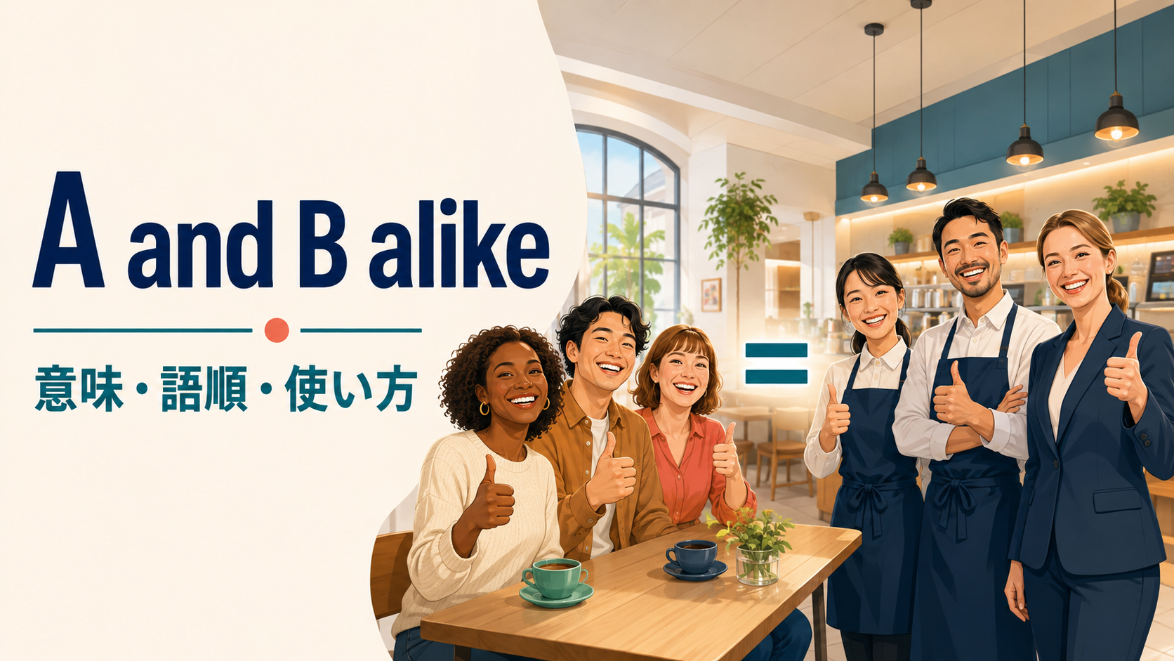 A and B alikeの意味・語順・使い方を解説するアイキャッチ画像