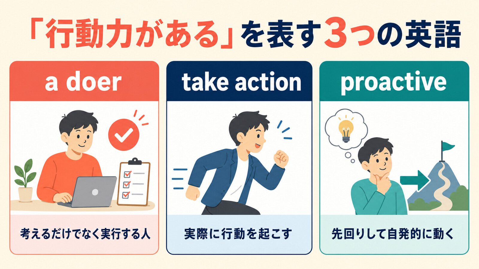 a doer・take action・proactiveの意味と使い分け