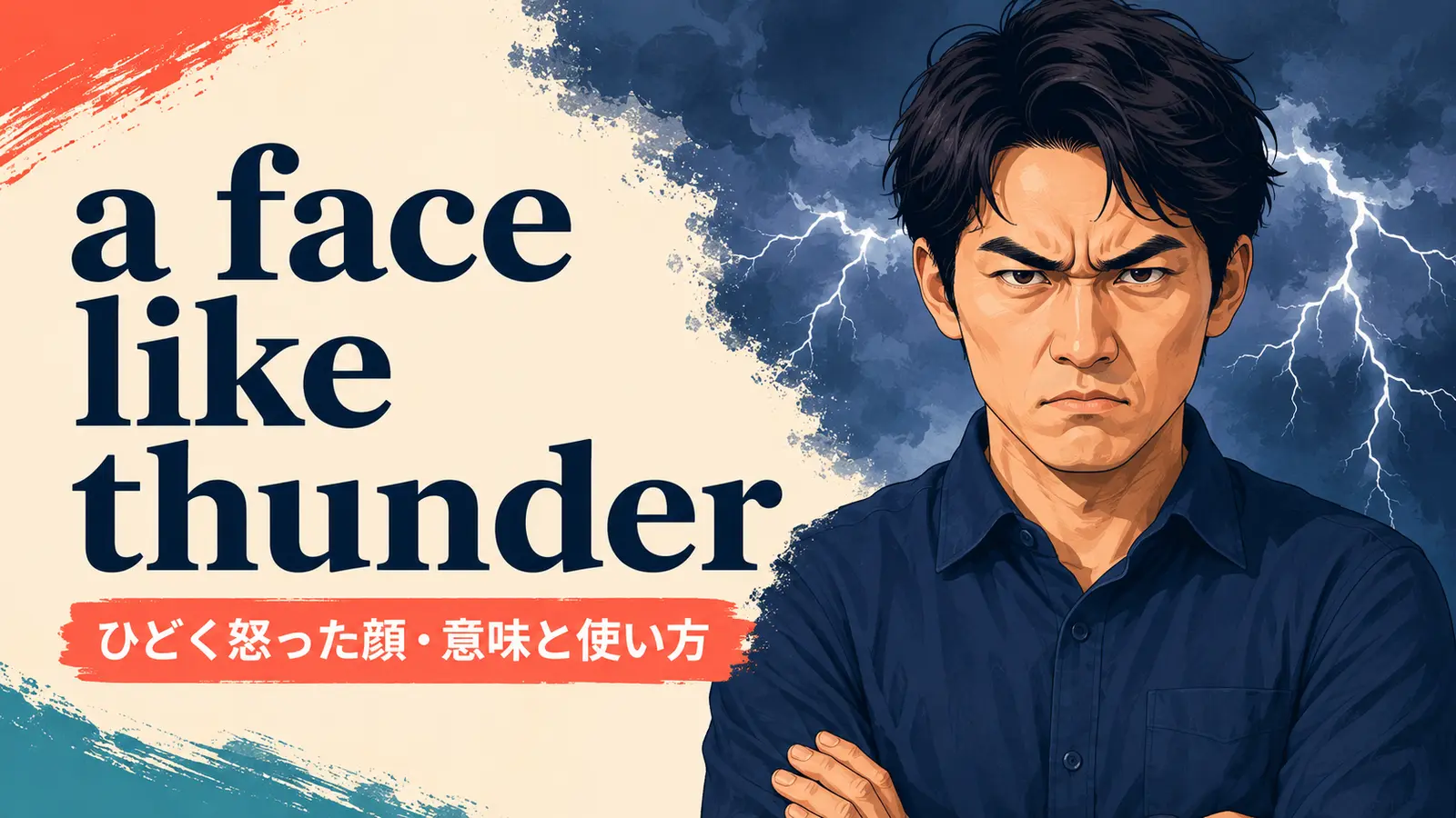 a face like thunderの意味・使い方・ニュアンスを解説するアイキャッチ