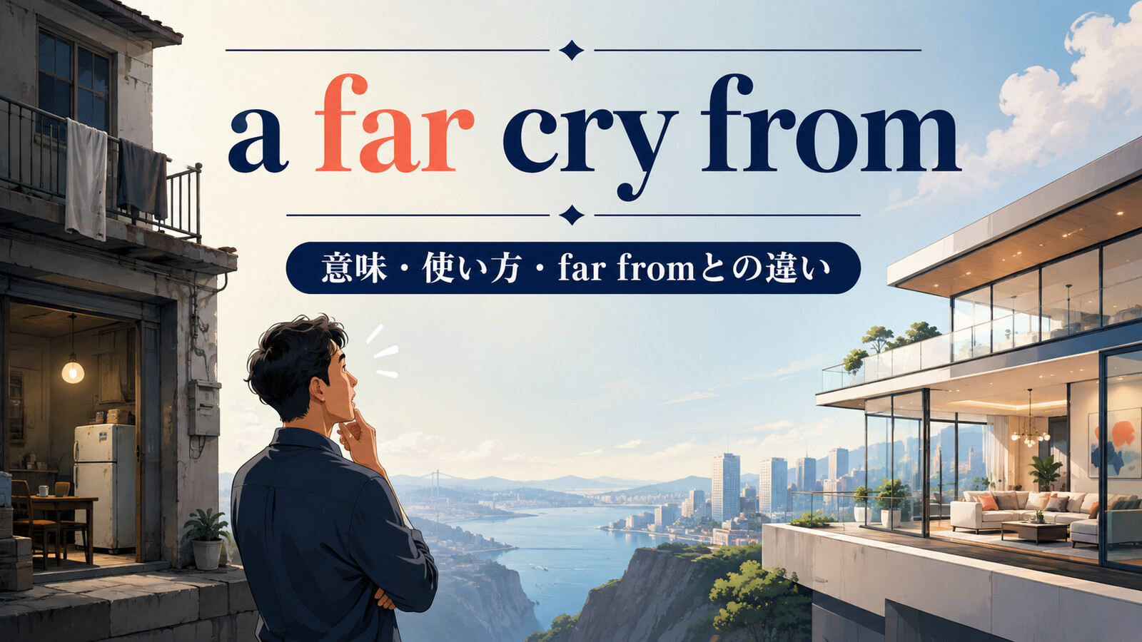 a far cry fromの意味・使い方・far fromとの違いを示すアイキャッチ画像