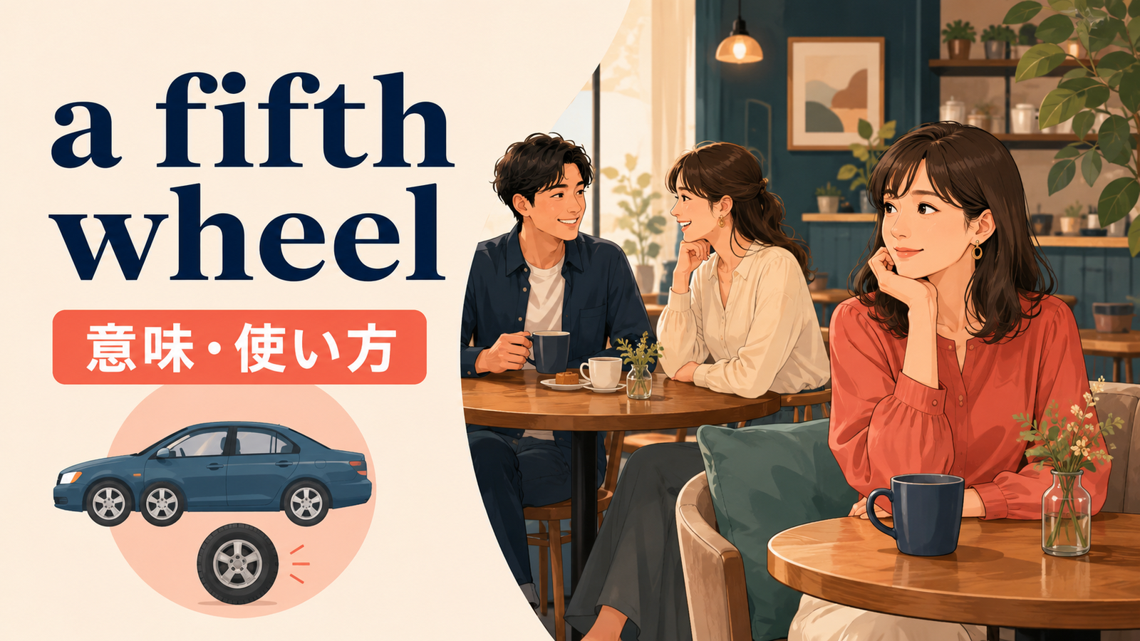 a fifth wheelの意味・使い方を表すアイキャッチ画像