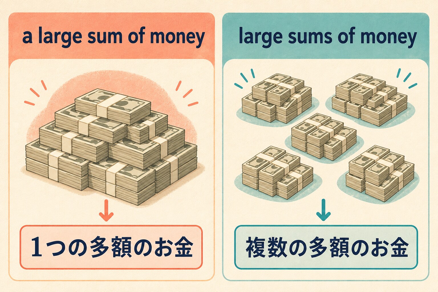 a large sum of moneyとlarge sums of moneyの単数・複数の違い