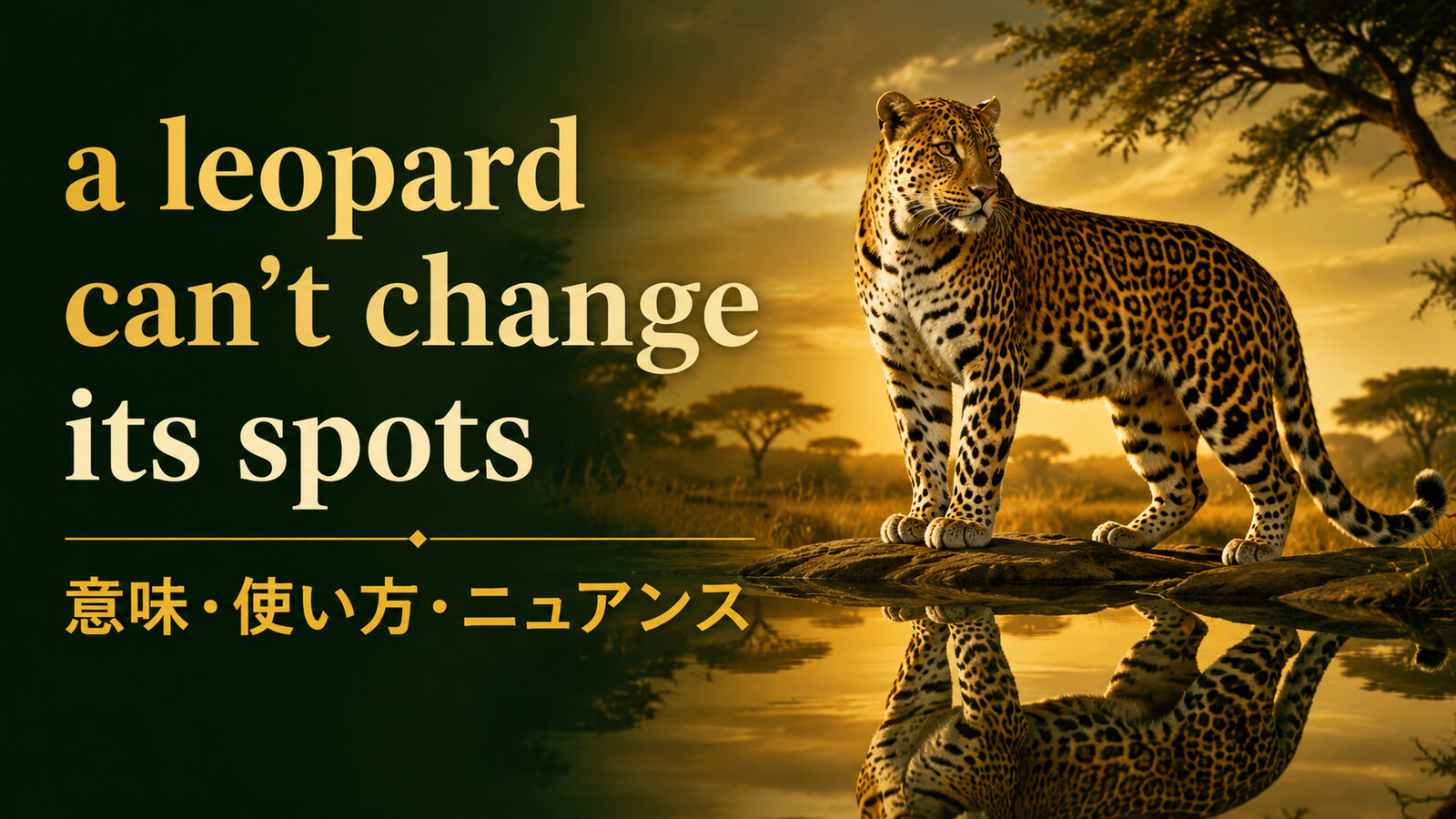 a leopard can't change its spotsの意味とニュアンスを解説するアイキャッチ画像