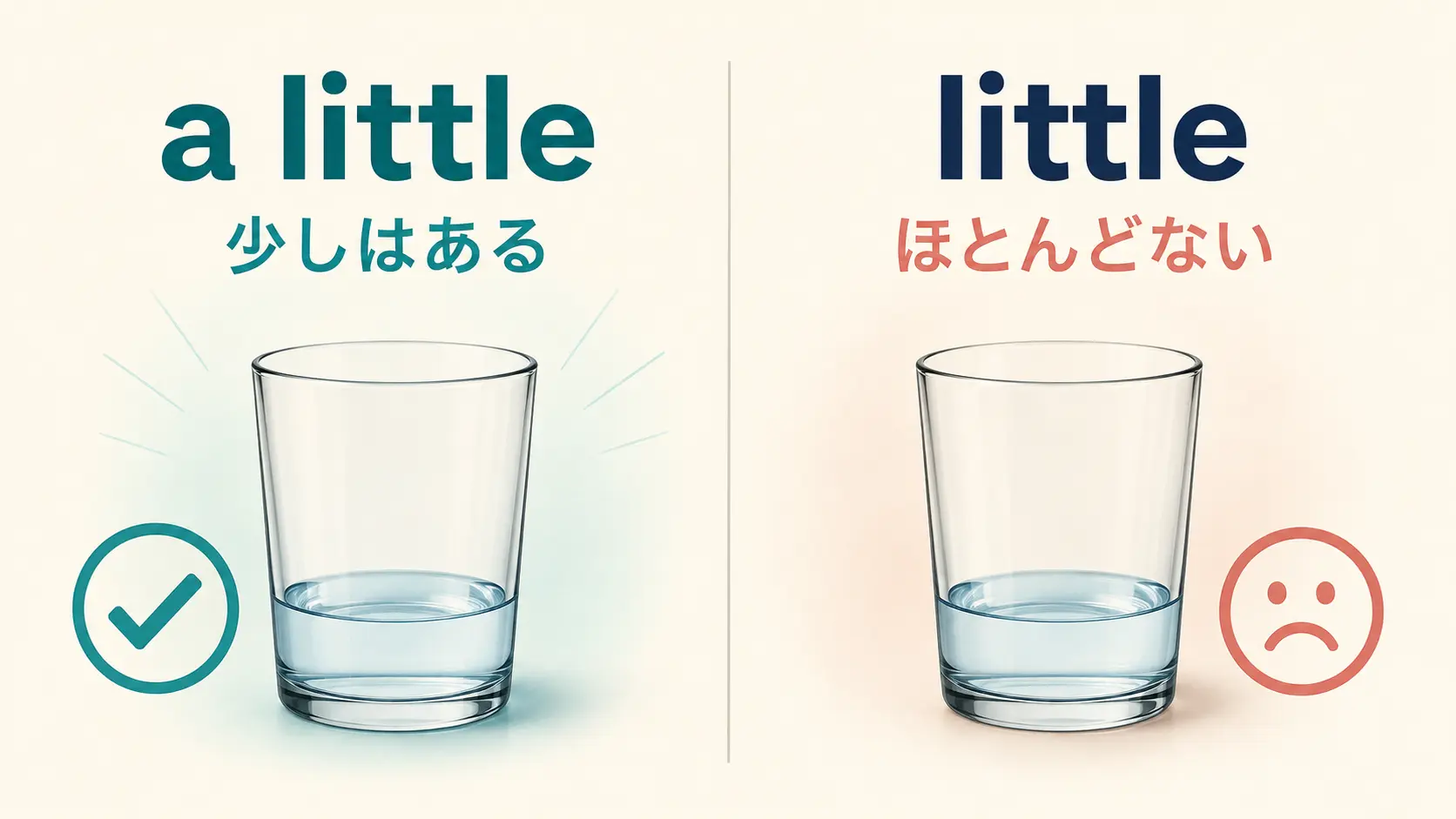 a littleの少しはあるとlittleのほとんどないを比較する図解