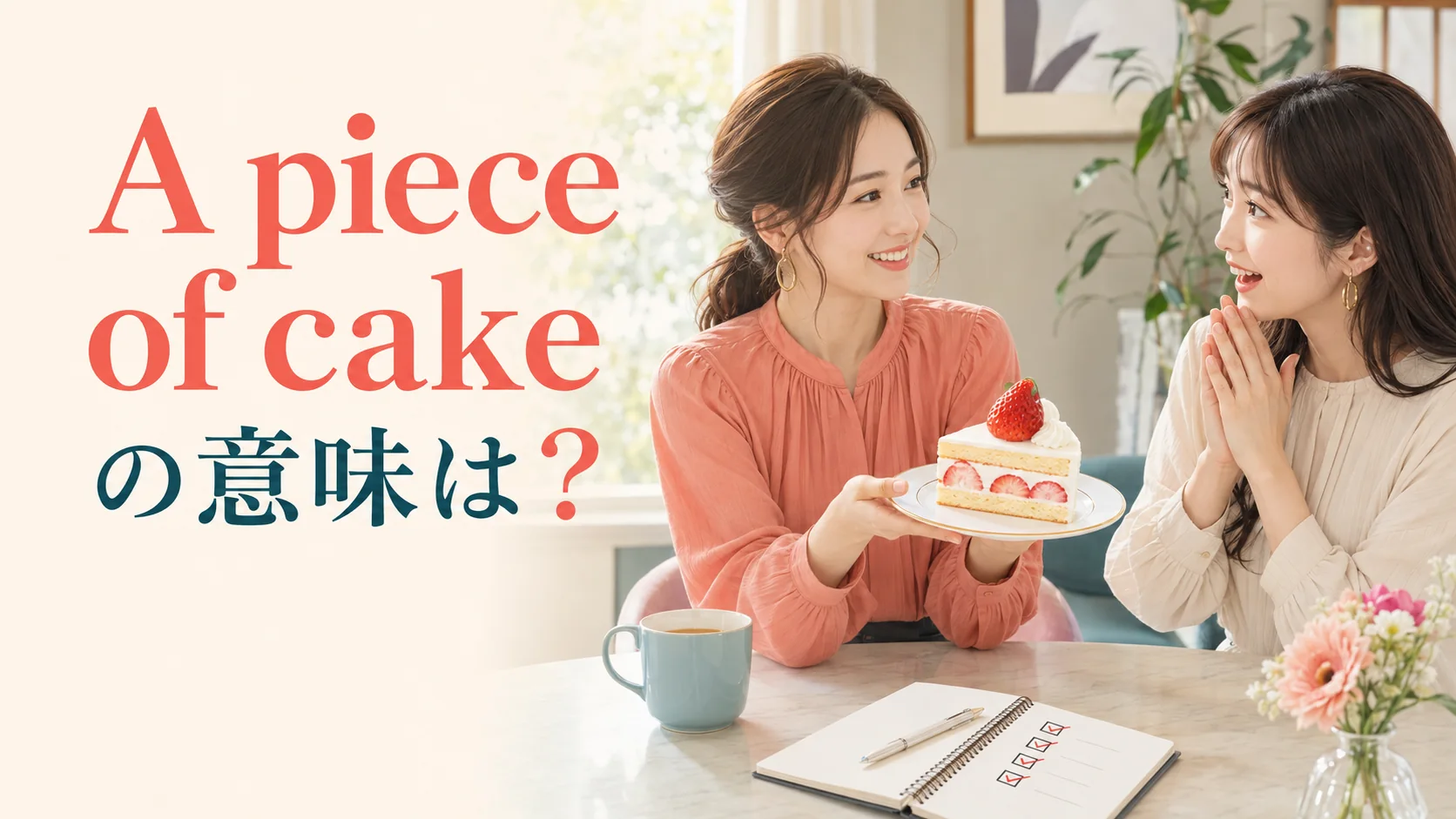 A piece of cakeの意味は?ケーキを差し出す二人の女性
