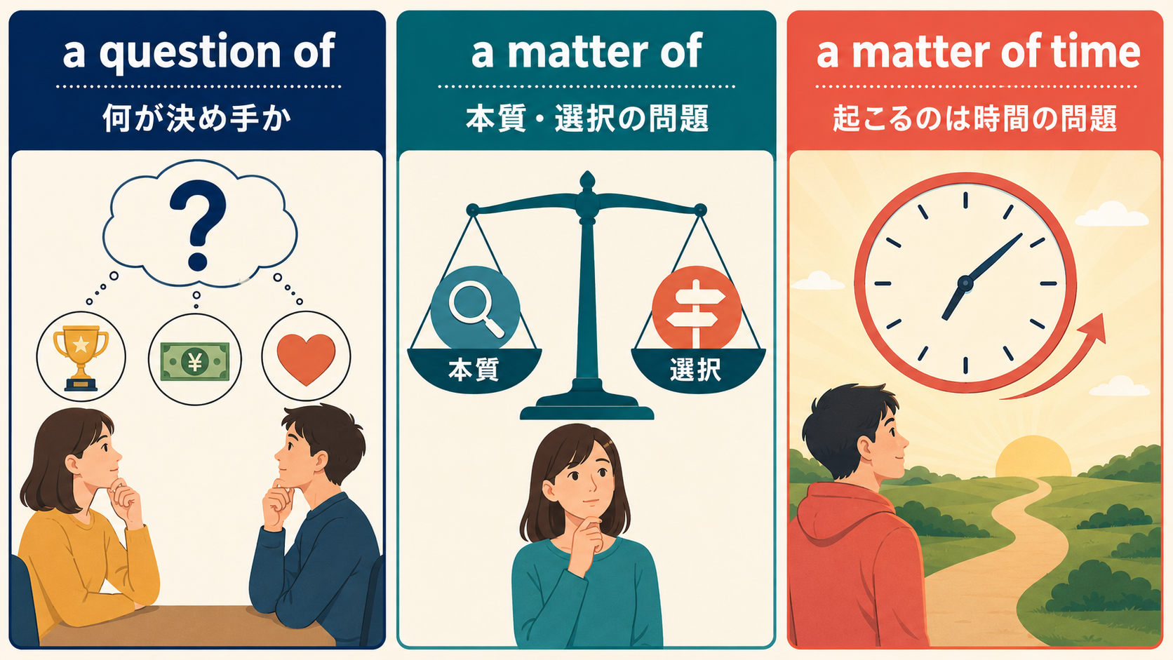 a question of・a matter of・a matter of timeの意味とニュアンスの違い