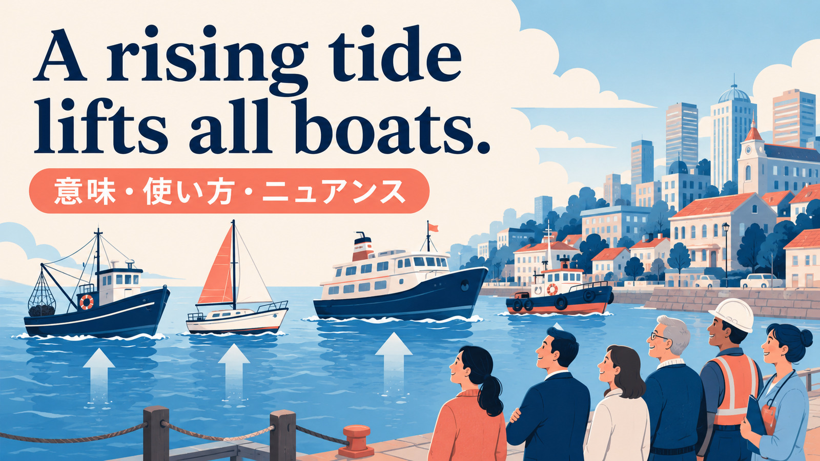 A rising tide lifts all boats.の意味は？「全体の成長が皆を押し上げる」の使い方