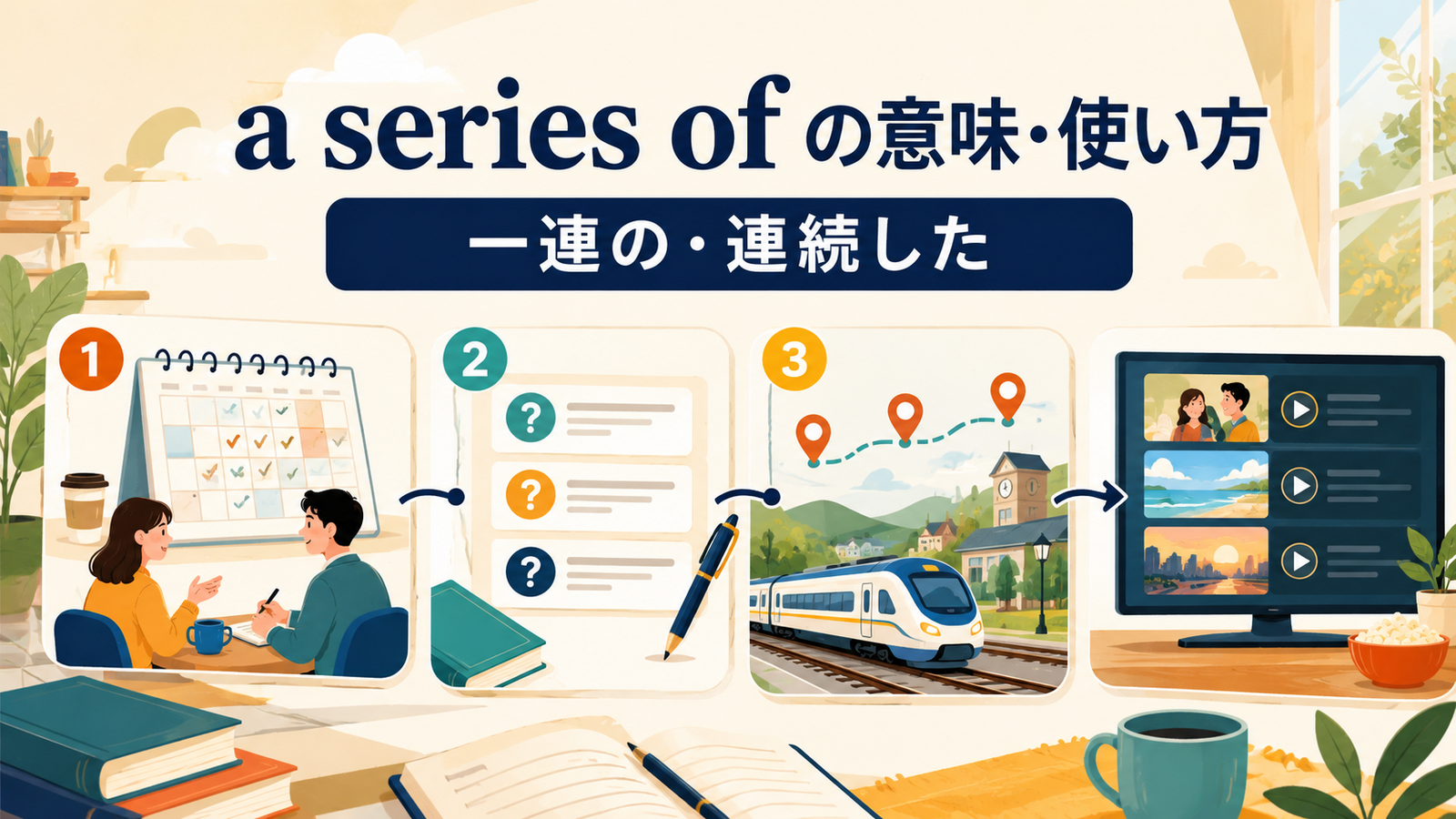 a series ofの意味は？単数・複数とsequence・setとの違い