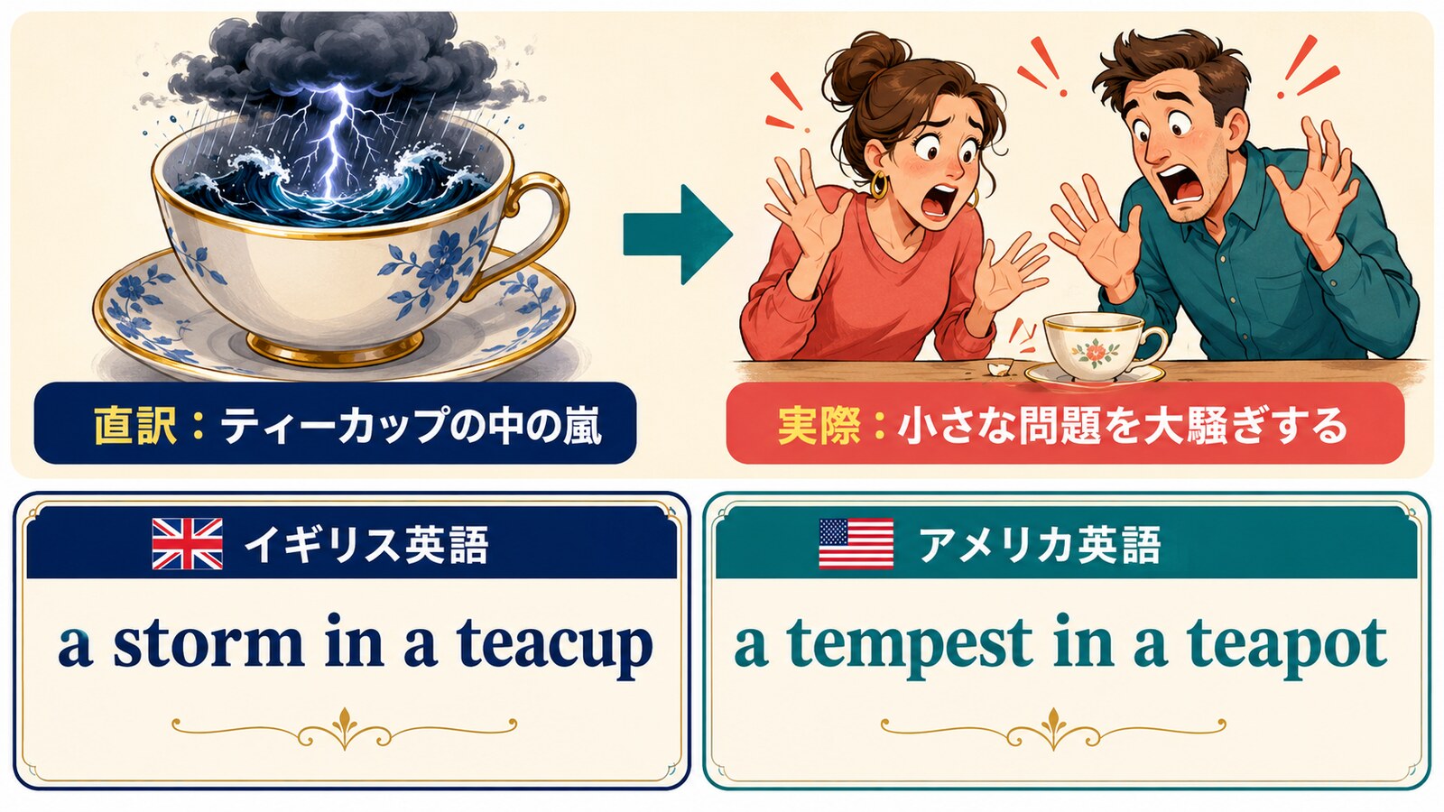 a storm in a teacupの直訳とイギリス英語・アメリカ英語の違い