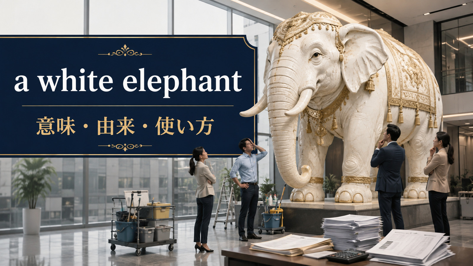 a white elephantの意味・由来・使い方を解説するアイキャッチ画像