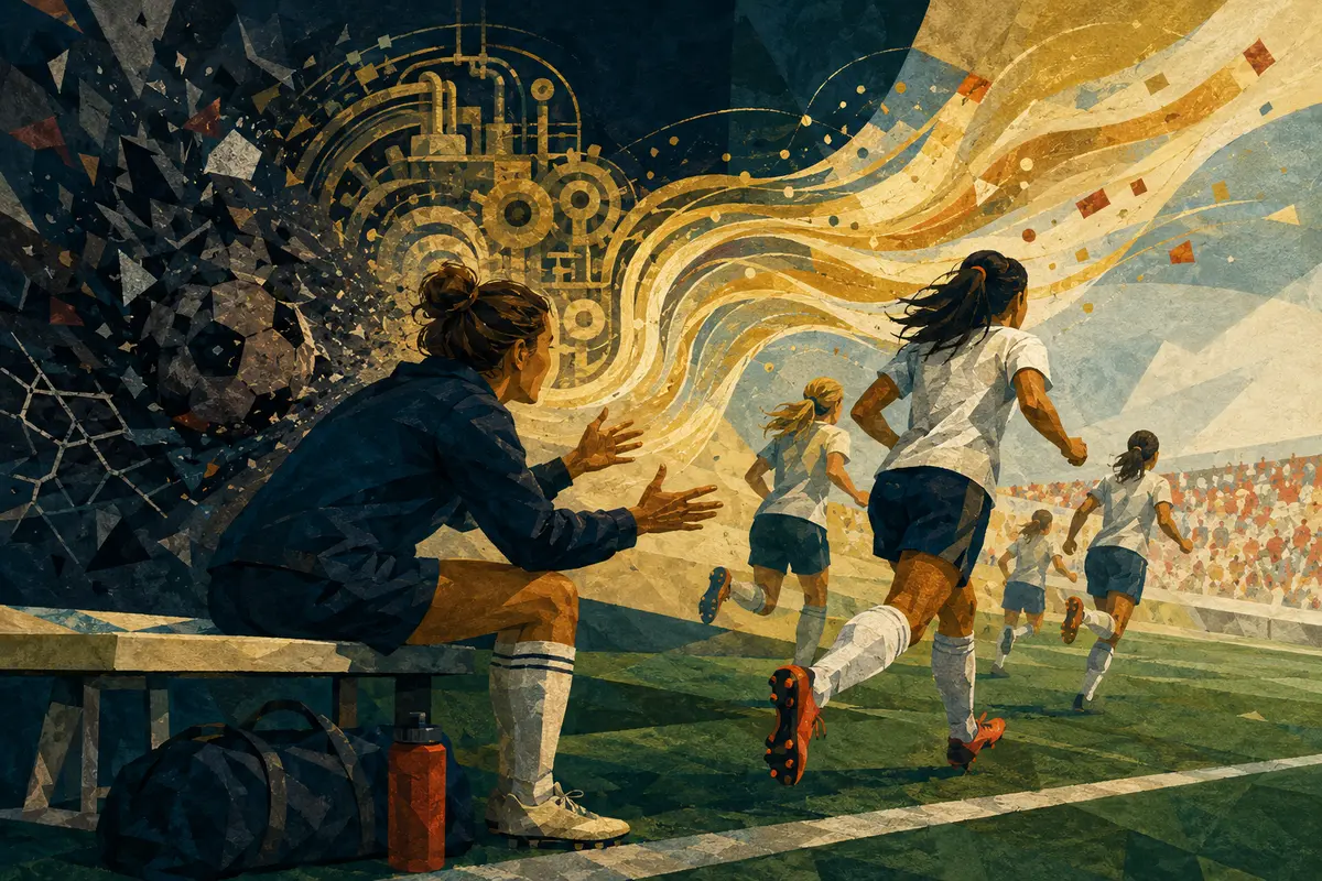 A football leader guiding teammates from the bench as failure becomes forward energy