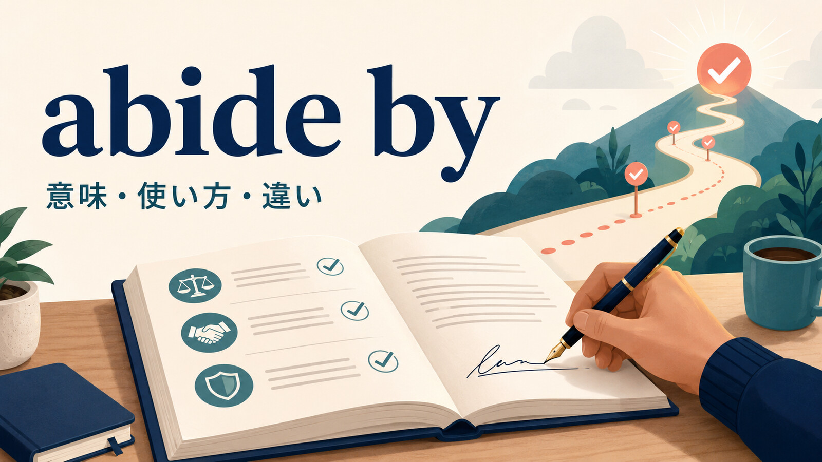 abide byの意味・使い方・類似表現との違いを解説するアイキャッチ画像