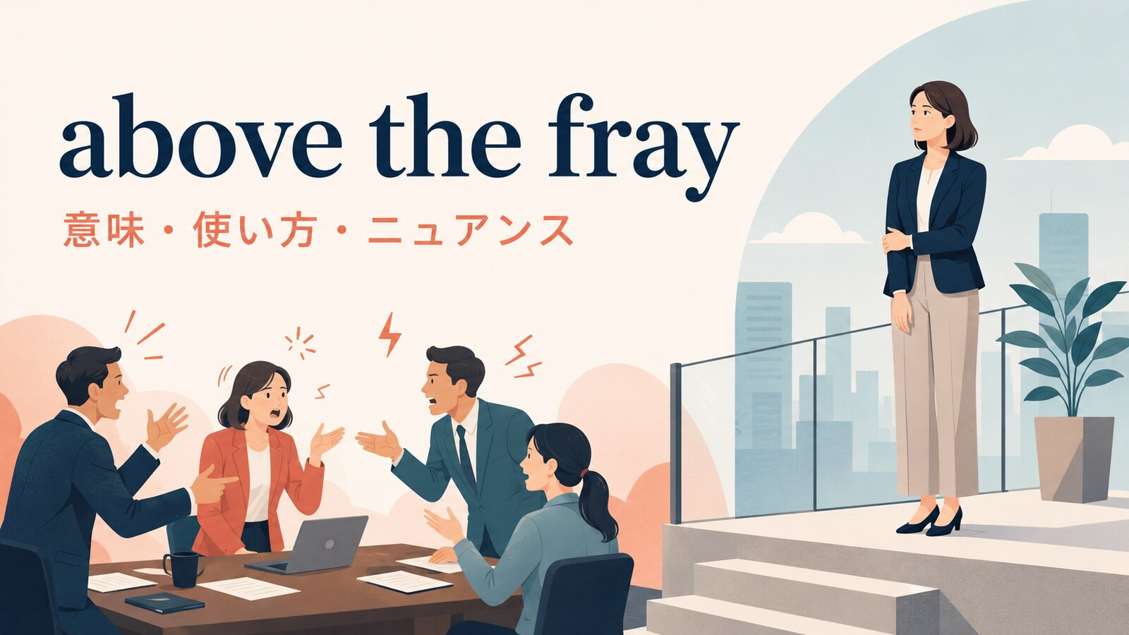 above the frayの意味・使い方・ニュアンスを表すアイキャッチ