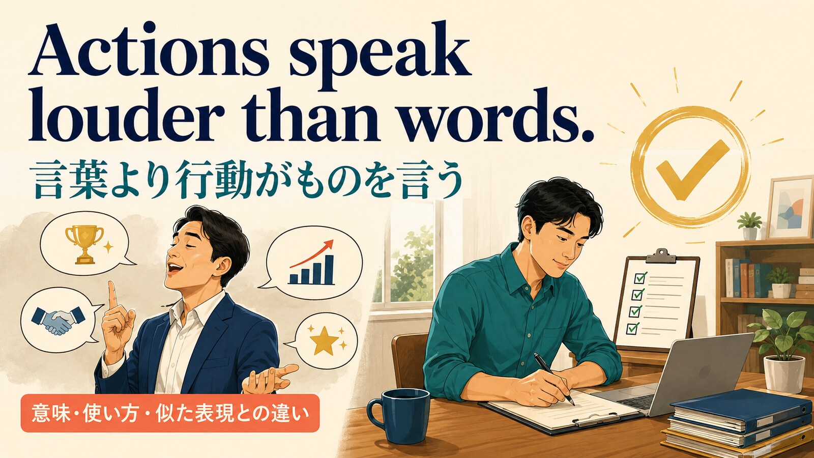 Actions speak louder than wordsの意味は「言葉より行動がものを言う」