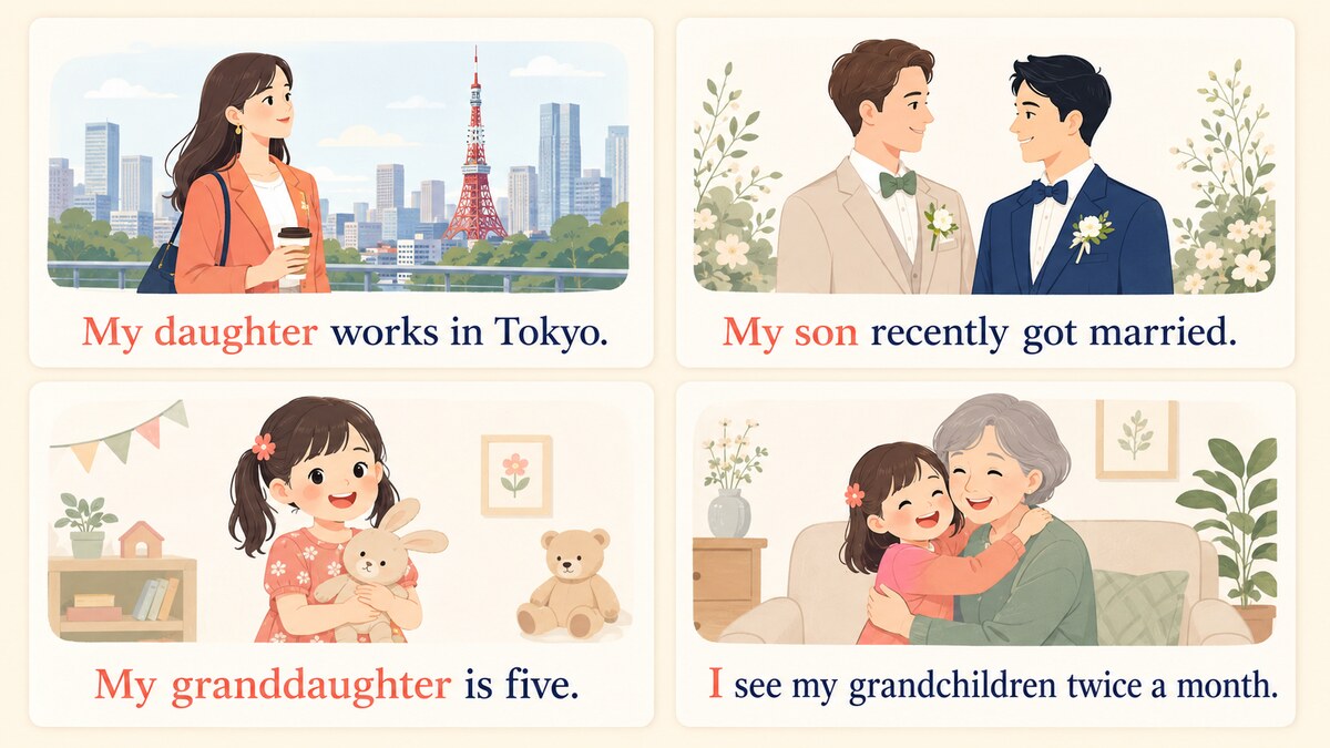 成人した子どもと孫の近況を話す英語例文4つ
