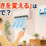 エアコンの風向きを下向きから上向きへ変える様子と「風向きを変える」は英語で?の文字