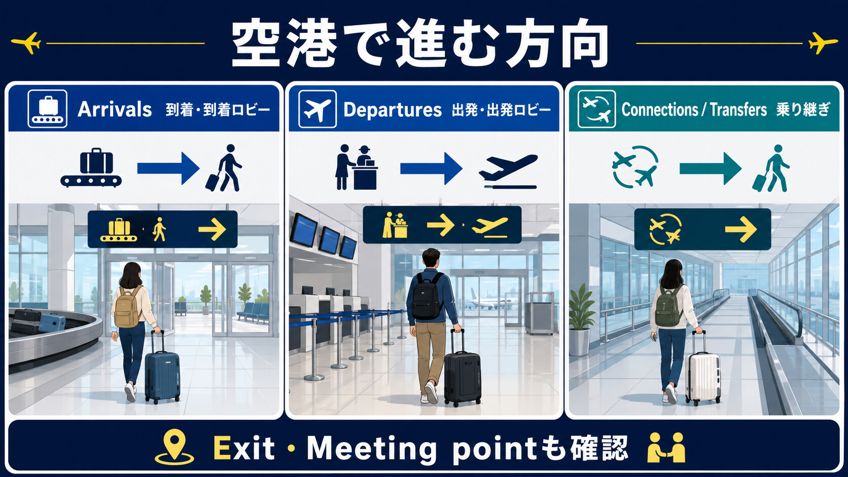 Arrivals・Departures・ConnectionsとExit・Meeting pointの意味