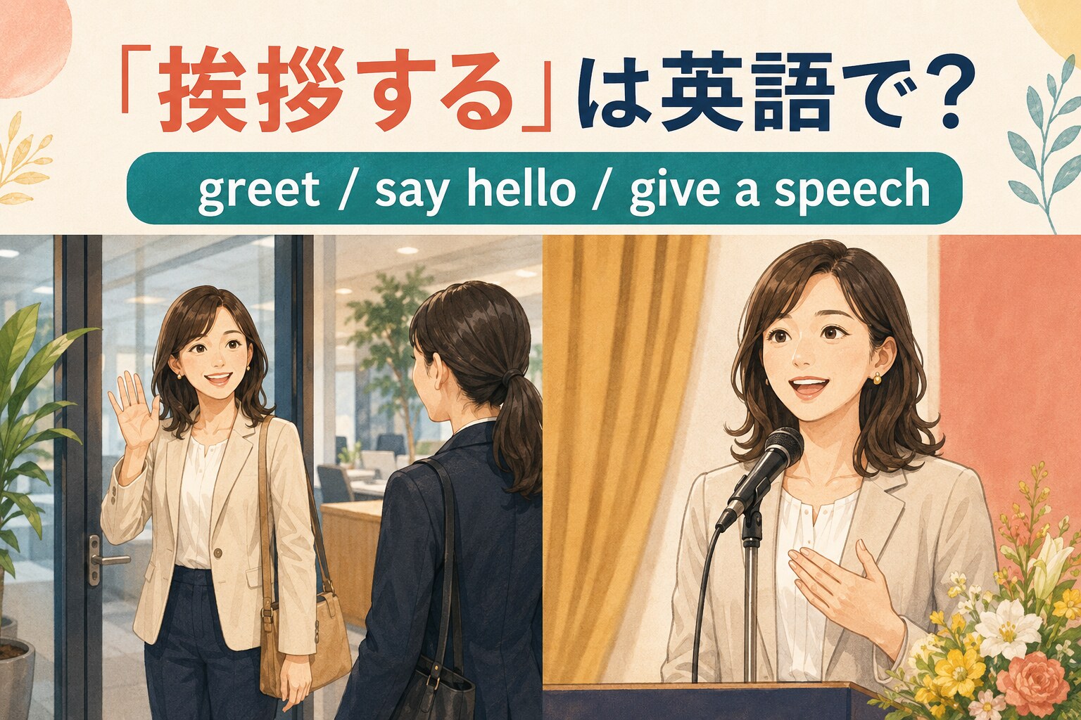 「挨拶する」は英語で?greet・say hello・give a speechの違い