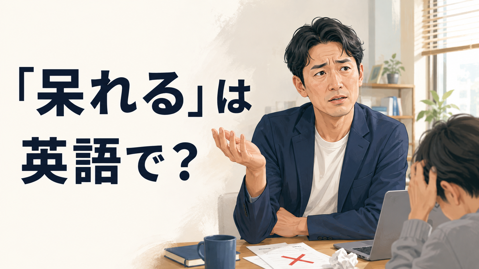 「呆れる」は英語で？と同じ失敗に呆れる男性のイラスト