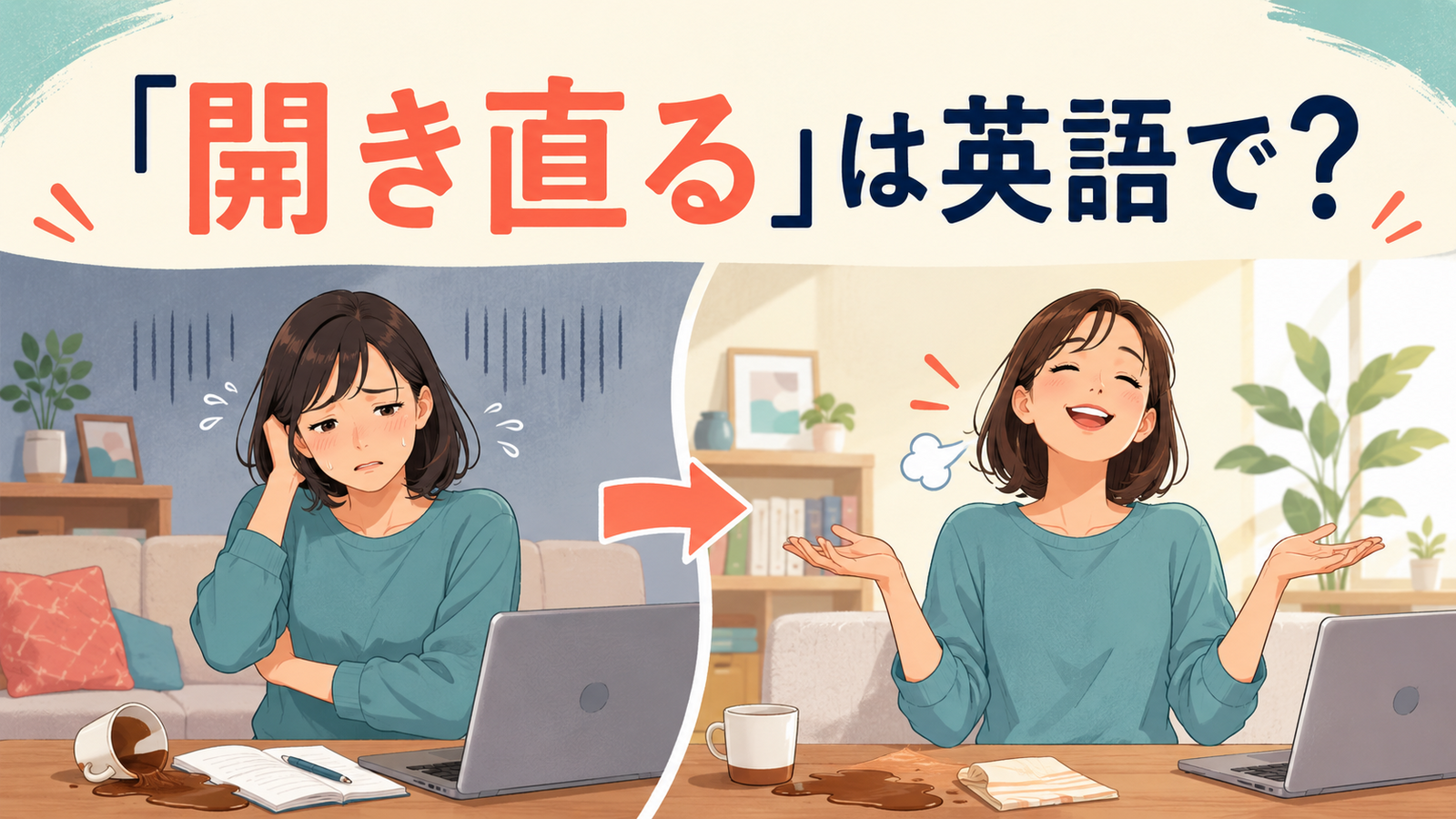 「開き直る」は英語で？own it・accept it and move onの違いと簡単な言い換え