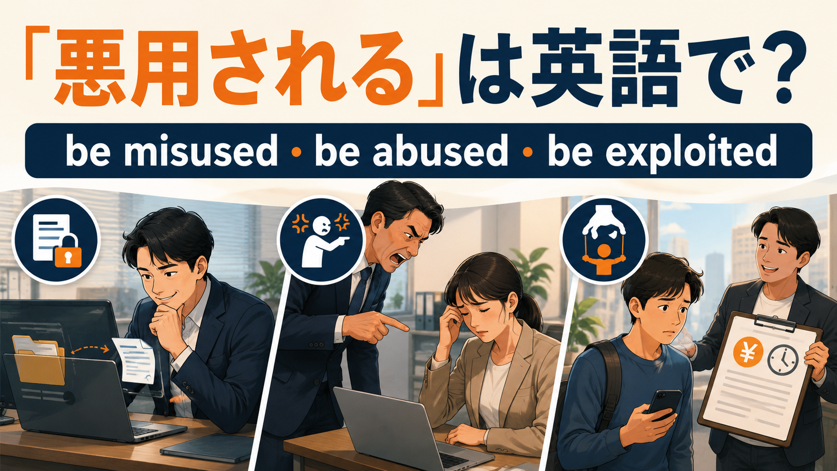 悪用されるは英語で?be misused・be abused・be exploitedの違い